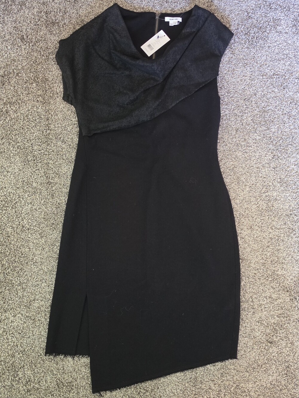 NWT Helmut Lang Designer Black C Asymmetrical Midi Length Short Sleeve Dress